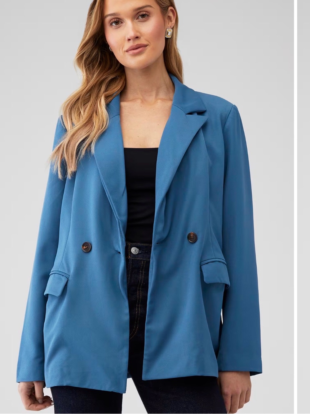 Greylin Teal-Blue Double-Breasted Relaxed Blazer